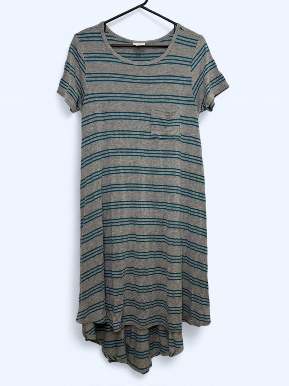 Lularoe Striped High Low Short Sleeve T-Shirt Dress in Gray/Blue Size XS Casual